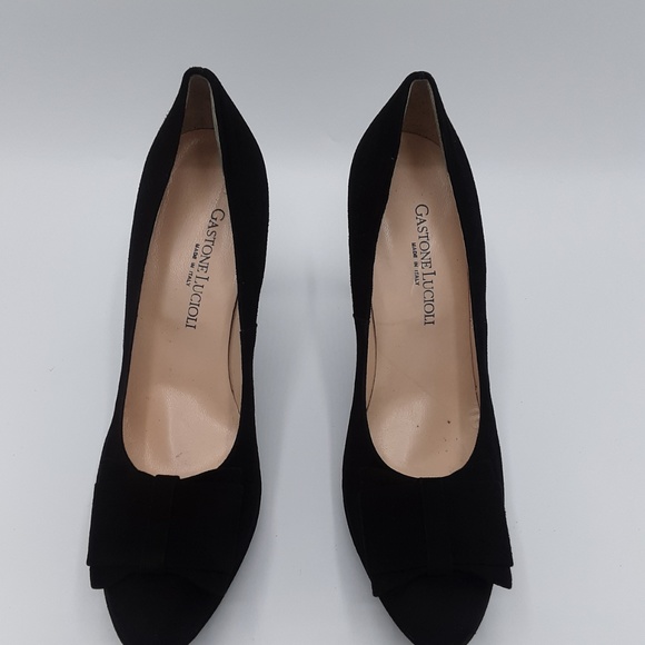 Gastone Lucioli Camoscio Black Suede Bow Pumps - Picture 2 of 6